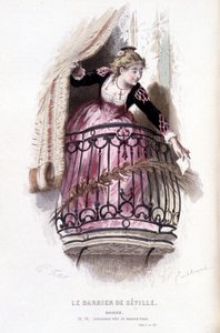Volledig werk van Beaumarchais (1732-1799) door Edouard Fournier. tekening door Emile Bayard. Ed. Laplace, Sanchez et Cie, Parijs 1876. Dit is Rosine in "De Barbier van Sevilla"