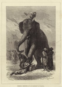 Crimineel geëxecuteerd door een olifant in Baroda door Emile Antoine Bayard
