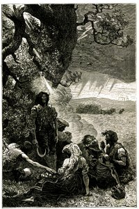 Groep oogsters getroffen door bliksem terwijl ze schuilden onder een boom tijdens een storm door Emile Antoine Bayard