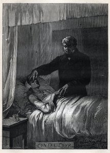 Jean Valjean sluit de ogen van de dode Fantine (illustratie door Émile Bayard voor 