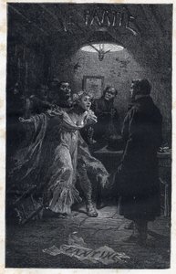 Monsieur Madeleine komt Fantine te hulp bij haar arrestatie door Javert - Illustratie door Emile Bayard (1837-1891) voor 