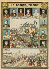 Tweede Keizerrijk 1852 tot 1870 - verovering van Malakoff 8 september 1855 - overwinning van Solferino 24 juni 1859 - Emile Ollivier, Baron Haussmann, Napoleon III, Imperator Eugenia, Paus Pius 9, Maarschalk Niel, Victor Emmanuel II van Italië