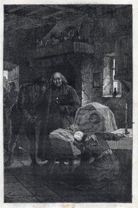 De bisschop Myriel met een rouwende familie - Illustratie door Emile Bayard (1837-1891) voor 
