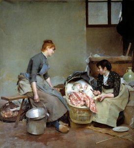 De wieg door Emile August Pinchart