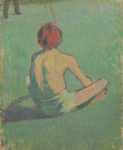 Jongen zittend in het gras