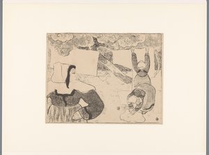 Drie Bretonse vrouwen hangen de was op door Emile Bernard