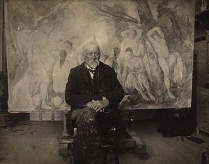 Paul Cézanne in zijn atelier in Les Lauves door Emile Bernard
