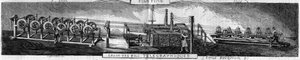 Galvanisatie van ijzer en telegraafdraden in de Grenelle-fabriek door de Franche Comte smederijen. Gravure door Emile Bourdelin in 