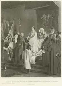 Maria van Bourgondië zweert de rechten van de Stad Brussel te respecteren door Emile Charles Wauters