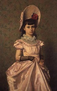 Portret van een meisje in roze door Emile Claus
