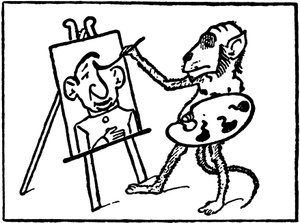 aap schildert een schilderij
