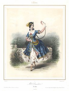 Franse balletdanseres Adele Dumilatre dansend in de Opera van Parijs, ca. 1840 door Emile Desmaisons