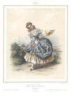 Franse balletdanseres Pauline Leroux dansend in de Parijse Opera, ca. 1840 door Emile Desmaisons