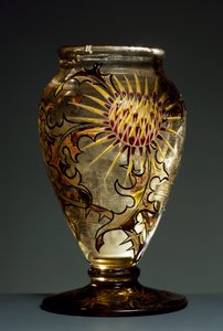 Gerookte glazen vaas met emailleren decoraties, ca 1890, door Emile Galle, Nancy, Frankrijk door Emile Galle