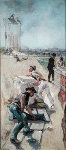 Arbeiders die het Hotel de Ville bouwen, Parijs door Emile Henri Blanchon