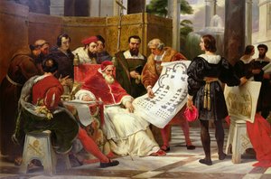 Paus Julius II beveelt Bramante, Michelangelo en Raphael om het Vaticaan en St. Pieter te bouwen, 1827 (detail)