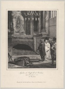 Het graf van Raphael, geopend op 14 september 1833, Pantheon, Rome door Emile Jean Horace Vernet