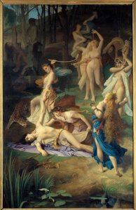 De dood van Orpheus. De Bacchanten verscheuren Orpheus in stukken.