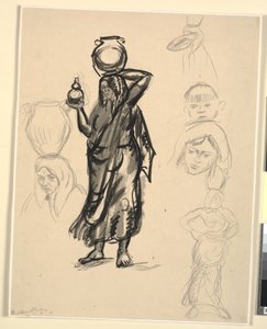 Studie van vrouw die water draagt. Portugal