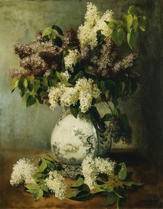 Sering in een Delftse vaas, 1895 door Emile Vernon
