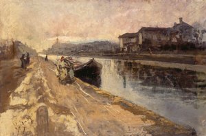Gewone mensen langs het Naviglio-kanaal