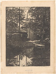 Boerderij en hooischuur aan het water door Emilius Wilhelmus Dehé (signed by artist)