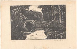Brug over een gracht in een bos