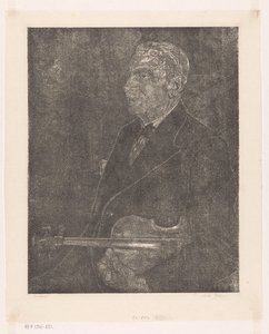 Portret van de vader van de kunstenaar met viool door Emilius Wilhelmus Dehé (signed by artist)