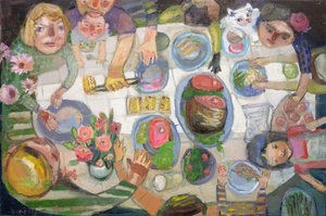 zegen de handen, 2024 (olieverf op doek) door Emily Fox King