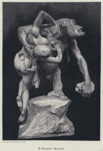 Gorilla ontvoert een vrouw (gravure)
