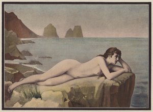 Delirium, vrouw liggend op een klif