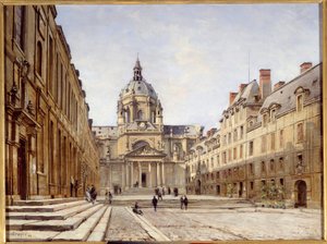 Het hof van de oude Sorbonne in Parijs. Schilderij door Emmanuel Lansyer (1835-1893) door Emmanuel Lansyer