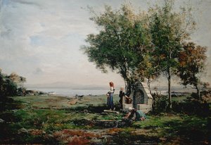 Vrouwen bij de fontein door Emmanuel Lansyer