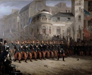 De terugkeer van de troepen naar Parijs vanuit de Krim, Boulevard des Italiens, voor het Hanover Pavilion, december 1855