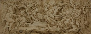 Bacchanaal met putti door Enea Salmeggia