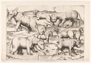 Negen dieren door Enea Vico (attributed to)