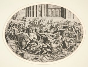 Slag van de Amazonen door Enea Vico