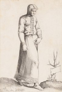 Kostuumplaat: Vrouw met kapmantel, ca. 1557-58 door Enea Vico