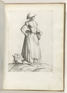 Dienstbode uit Vlaanderen, gekleed volgens de mode van ca. 1550 door Enea Vico