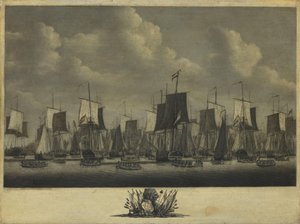 De vloot verlaat de haven van Vlissingen, 1804 door Engel Hoogerheyden