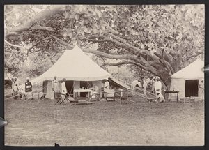 J.J. Cotton in topi en tent (zw/w foto) door English Photographer