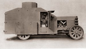 Een Britse pantserwagen tijdens de Eerste Wereldoorlog, uit The Illustrated War News, 1915