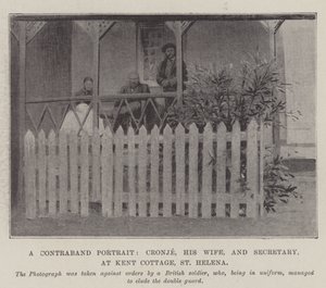 Een verboden portret, Cronje, zijn vrouw en secretaris, in Kent Cottage, St. Helena door English Photographer