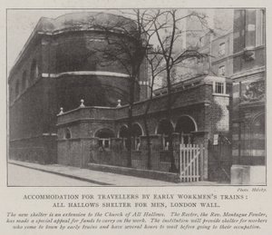 Accommodatie voor reizigers met vroege arbeiderstreinen, All Hallows Shelter for Men, London Wall door English Photographer