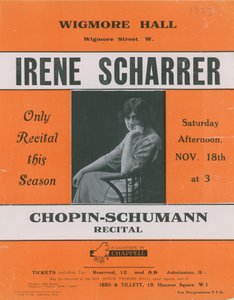 Advertentie voor een Chopin-Schumann recital met Irene Scharrer door English Photographer