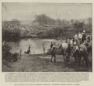 Een Incident in een Zuid-Afrikaanse Campagne, Paarden Zwemmen over een Rivier door English Photographer
