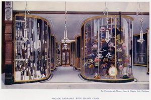 Arcade ingang met eiland vitrines