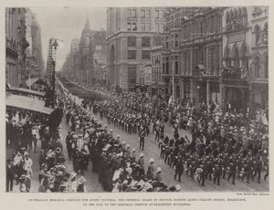 Australische herdenkingsdienst voor koningin Victoria, de keizerlijke erewacht passeert Collins Street, Melbourne, op weg naar de herdenkingsdienst in de tentoonstellingsgebouwen door English Photographer
