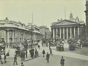 Bank of England en Royal Exchange, Threadneedle Street, City of London, 1890