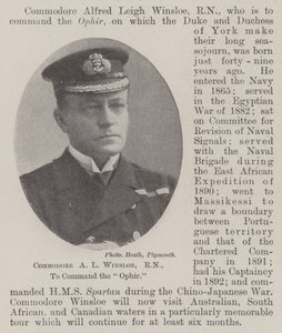 Commandant A L Winsloe, RN, om het bevel over de Ophir te voeren
